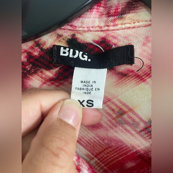 Handmade Upcycled Bleached Tie Dye Red and Black Plaid Button-Up Shirt Womens XS - Picture 2 of 6